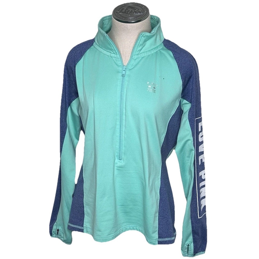 Victorias Secret PINK Pullover Womens L‎ Green Gray Blue 1/4 Zip Mock Neck Top